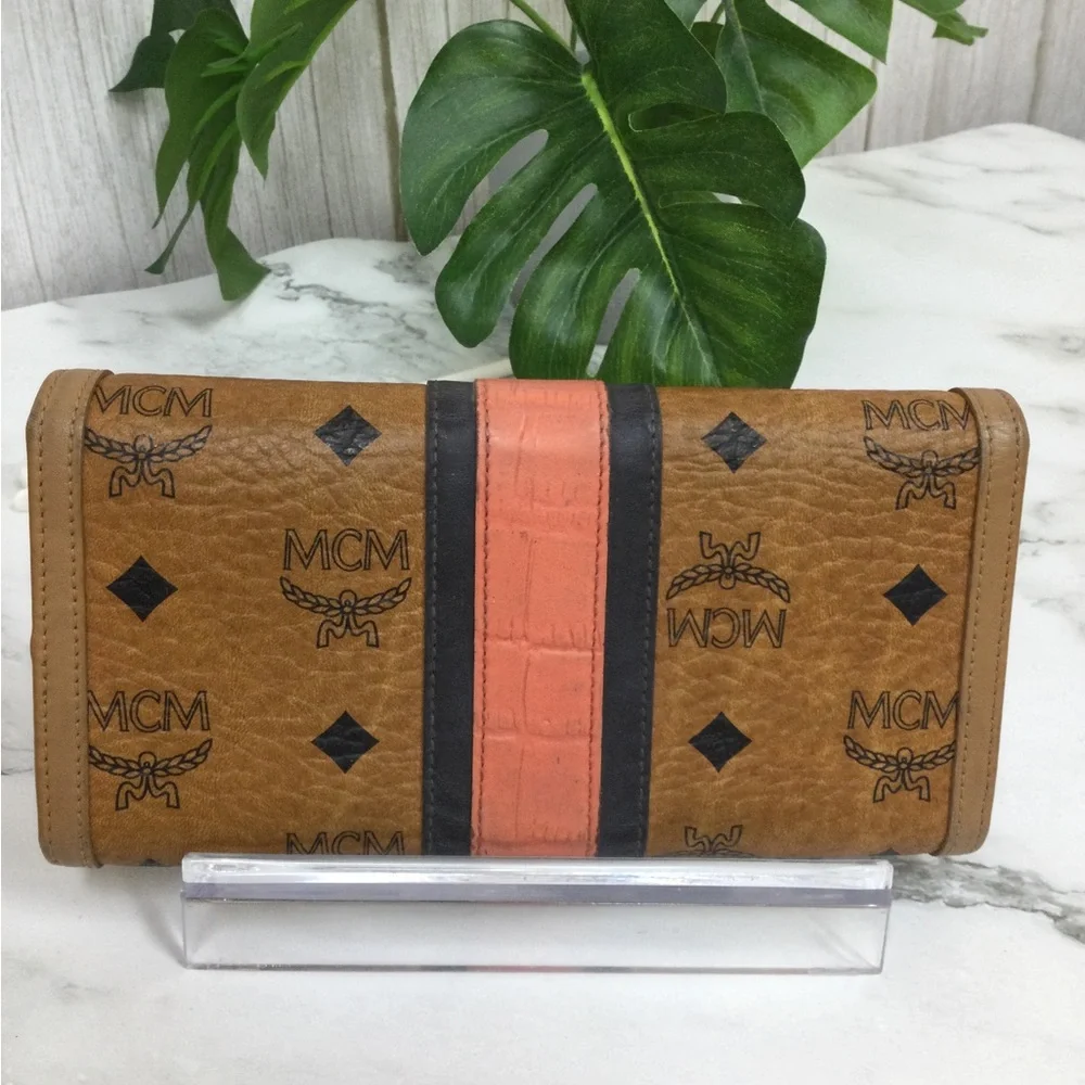GUC MCM Brown and Coral Leather Continental Wallet